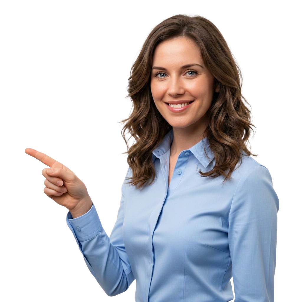 Friendly accountant pointing at the headline